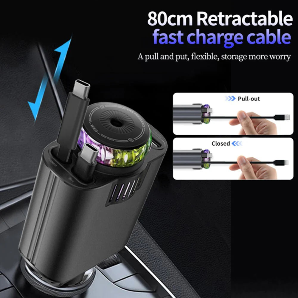 5-in-1 Starlight Car Charger – Fast Charging, LED Ambient Light, Multi-Device Power Hub