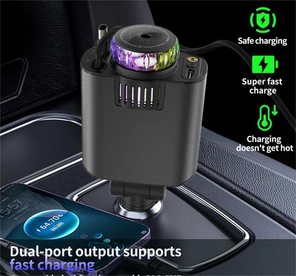 5-in-1 Starlight Car Charger – Fast Charging, LED Ambient Light, Multi-Device Power Hub