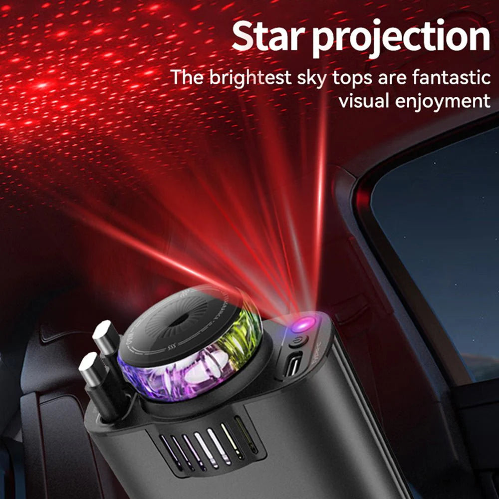 5-in-1 Starlight Car Charger – Fast Charging, LED Ambient Light, Multi-Device Power Hub
